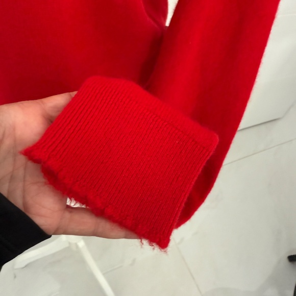Re/Done Red Cashmere Crewneck Long Sleeve Top In Fire Casual Workwear - Picture 5 of 10